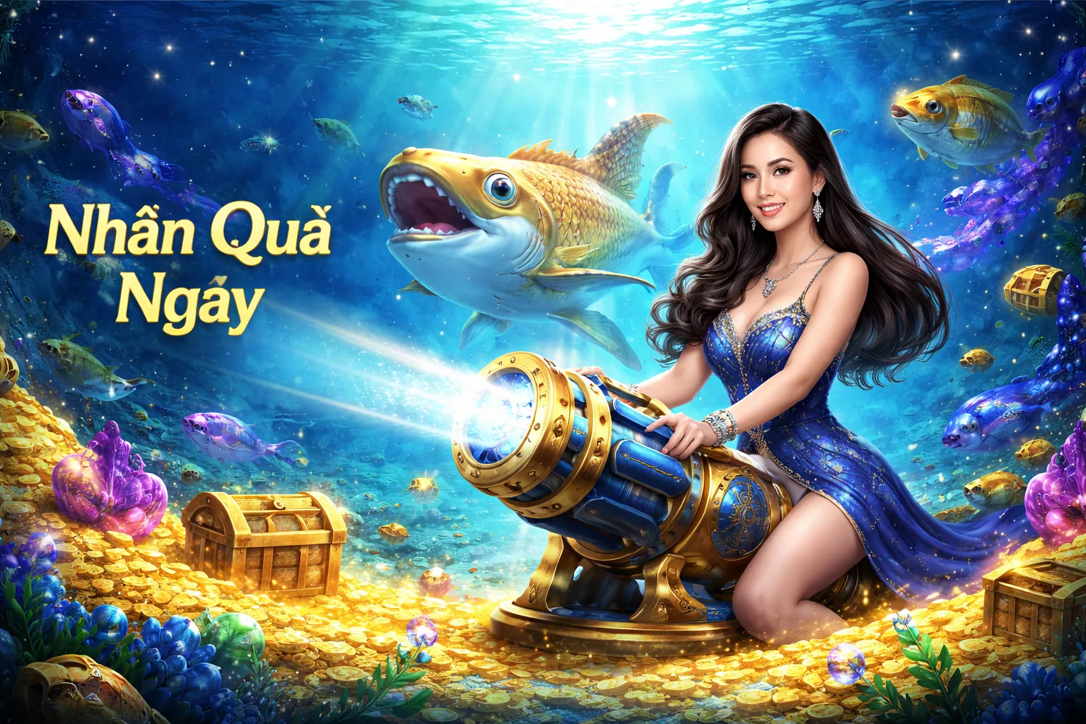 Hình ảnh nền game bắn cá với đồ họa đẹp mắt và nhiều sinh vật biển